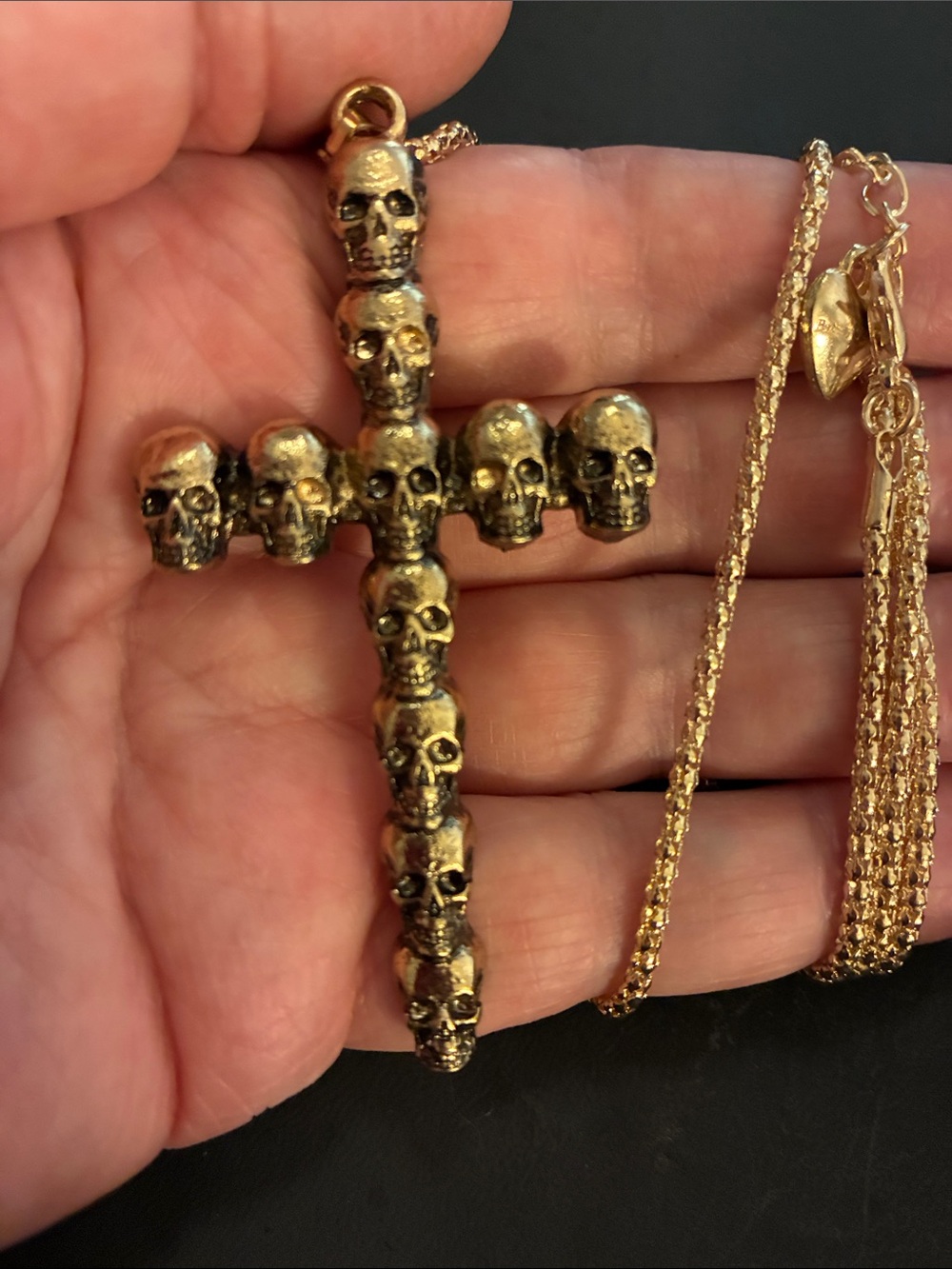 Gold-Tone Skull Cross Pendant Necklace